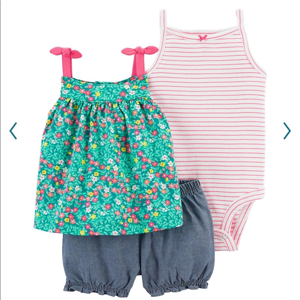 Carter's Baby 3-pc Floral Top, Stripe Onesie, & Chambray like Shorts Newborn $28
